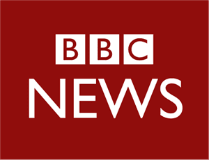 A red background with white letters that say bbc news.